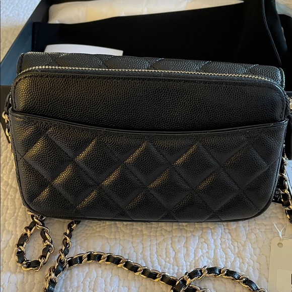 NEW 21P Chanel Mini Snap Bag Zip Caviar Black - Picture 3 of 9